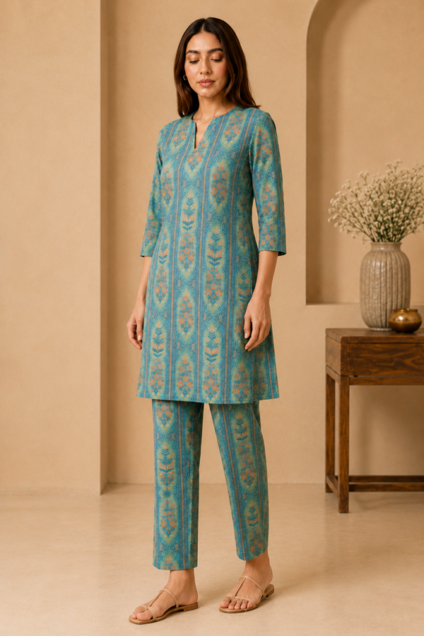 Teal Floral Printed Co-Ord Set