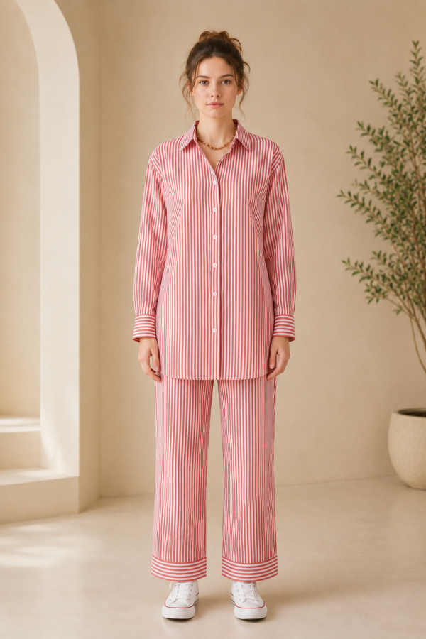 Red Stripe Button Down Co-Ord Set