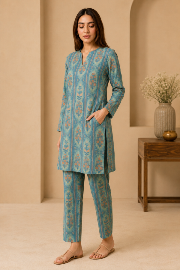 Teal Floral Printed Co-Ord Set