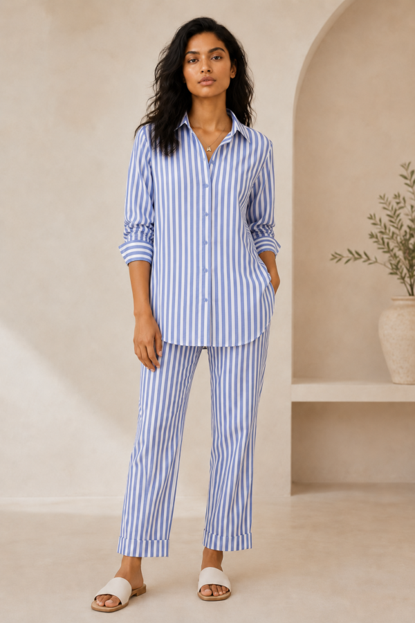 Blue Stripe Button Down Co-Ord Set